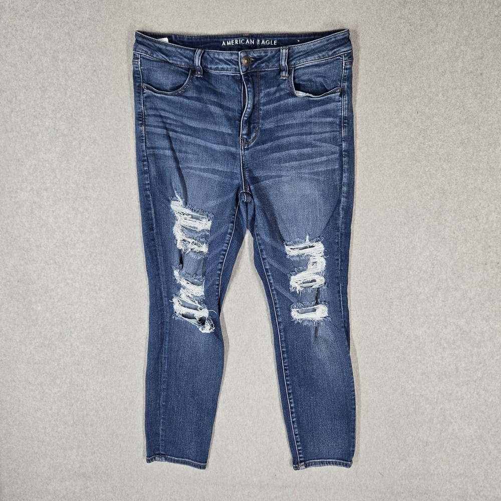 American Eagle Outfitters Women Jeans 16 SHORT Blue Denim Jeggings Next Hi Rise